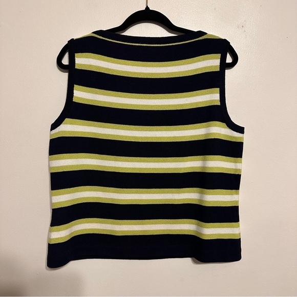 St John Santana Knit Striped Scoop Neck Tank Top Navy Green White Size Large - Picture 5 of 5